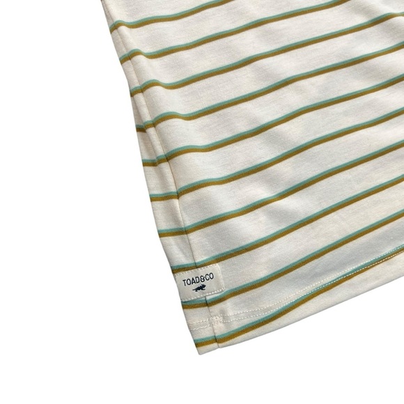 Toad&Co Women's Striped Brown/Green V-Neck Pocket T-Shirt In Size M - Picture 5 of 5